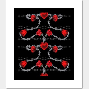 Barbed Wire Heart and Flowers Posters and Art